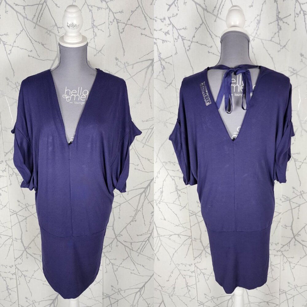Twinset Simona Barbieri Purple Stretch Knit V-Neck Slouchy Cocoon Dress